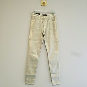 J Brand NWT Maria High Rise Skinny Jeans Women 26 Metallic Light Gold Maximalist